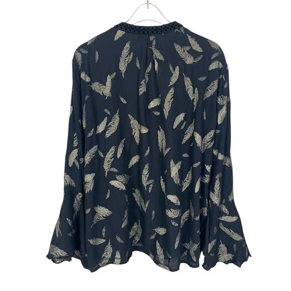 Johnny Was Workshop Feather Velvet Bell Sleeve Top Boho Black Gold Size Medium - Picture 10 of 15